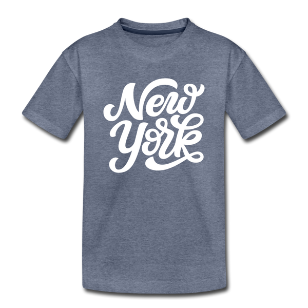 New York Youth T-Shirt - Hand Lettered Youth New York Tee - heather blue