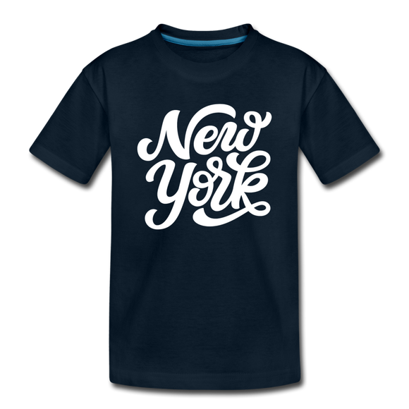 New York Youth T-Shirt - Hand Lettered Youth New York Tee - deep navy