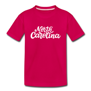 North Carolina Youth T-Shirt - Hand Lettered Youth North Carolina Tee - dark pink