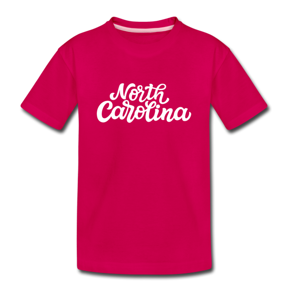 North Carolina Youth T-Shirt - Hand Lettered Youth North Carolina Tee - dark pink