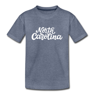 North Carolina Youth T-Shirt - Hand Lettered Youth North Carolina Tee - heather blue