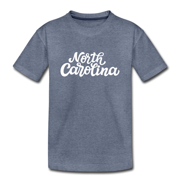 North Carolina Youth T-Shirt - Hand Lettered Youth North Carolina Tee - heather blue
