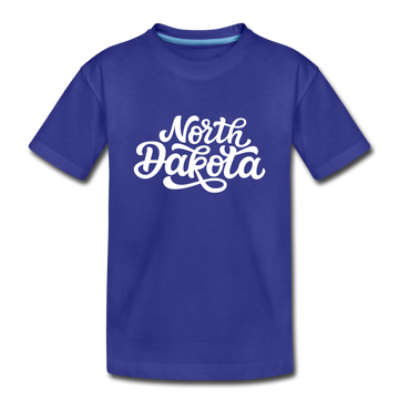 North Dakota Youth T-Shirt - Hand Lettered Youth North Dakota Tee - royal blue