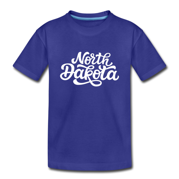North Dakota Youth T-Shirt - Hand Lettered Youth North Dakota Tee - royal blue
