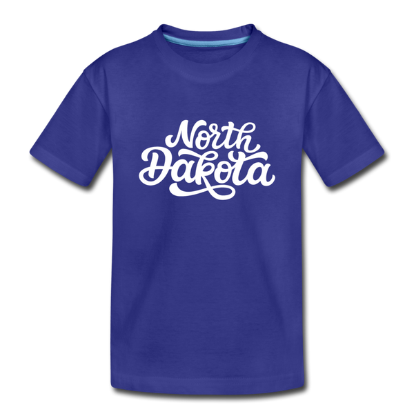North Dakota Youth T-Shirt - Hand Lettered Youth North Dakota Tee - royal blue