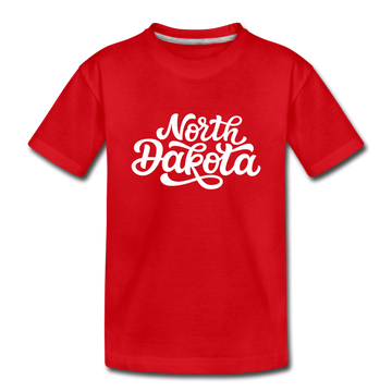 North Dakota Youth T-Shirt - Hand Lettered Youth North Dakota Tee - red