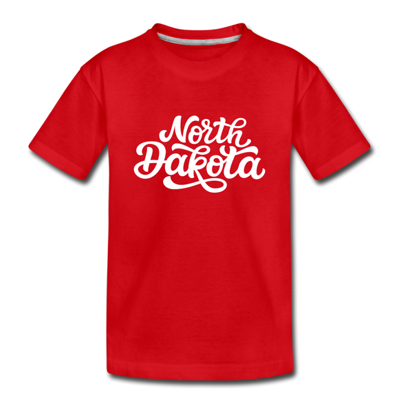 North Dakota Youth T-Shirt - Hand Lettered Youth North Dakota Tee - red