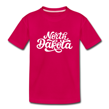 North Dakota Youth T-Shirt - Hand Lettered Youth North Dakota Tee - dark pink