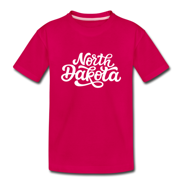 North Dakota Youth T-Shirt - Hand Lettered Youth North Dakota Tee - dark pink