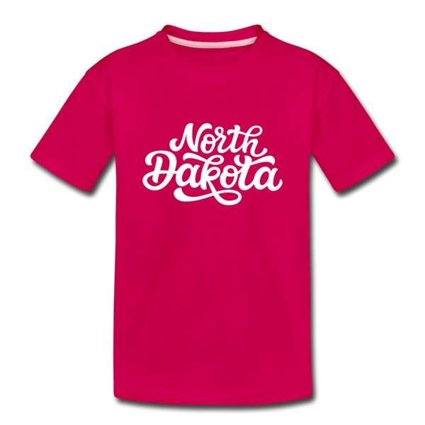North Dakota Youth T-Shirt - Hand Lettered Youth North Dakota Tee - dark pink