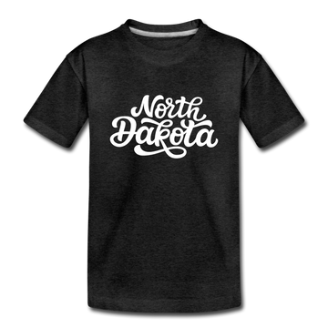 North Dakota Youth T-Shirt - Hand Lettered Youth North Dakota Tee - charcoal gray