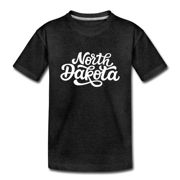 North Dakota Youth T-Shirt - Hand Lettered Youth North Dakota Tee - charcoal gray