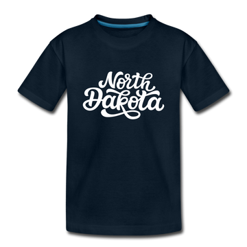North Dakota Youth T-Shirt - Hand Lettered Youth North Dakota Tee - deep navy
