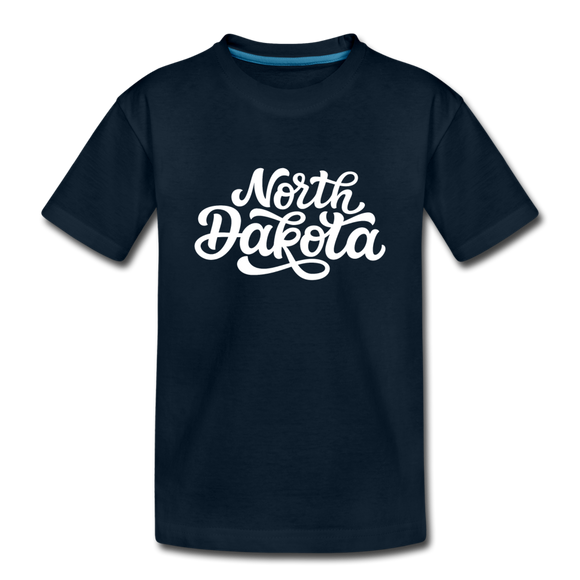 North Dakota Youth T-Shirt - Hand Lettered Youth North Dakota Tee - deep navy