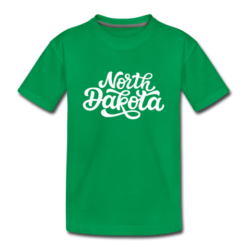North Dakota Youth T-Shirt - Hand Lettered Youth North Dakota Tee - kelly green
