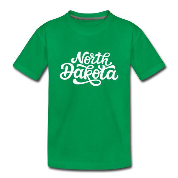 North Dakota Youth T-Shirt - Hand Lettered Youth North Dakota Tee - kelly green