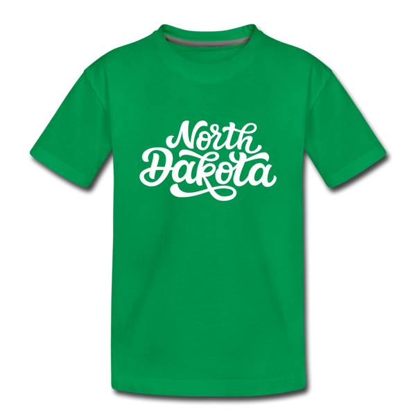 North Dakota Youth T-Shirt - Hand Lettered Youth North Dakota Tee - kelly green