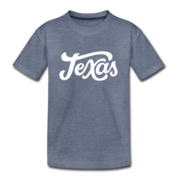 Texas Youth T-Shirt - Hand Lettered Youth Texas Tee - heather blue