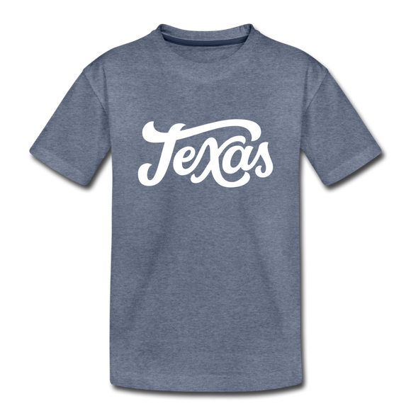 Texas Youth T-Shirt - Hand Lettered Youth Texas Tee - heather blue