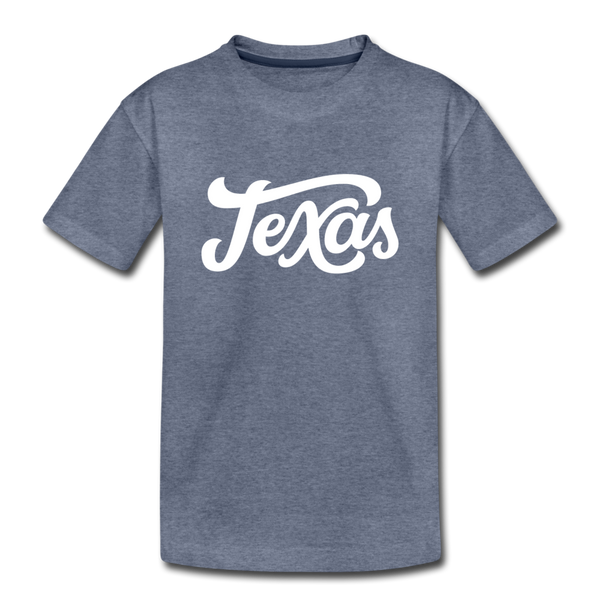 Texas Youth T-Shirt - Hand Lettered Youth Texas Tee - heather blue