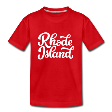 Rhode Island Youth T-Shirt - Hand Lettered Youth Rhode Island Tee - red