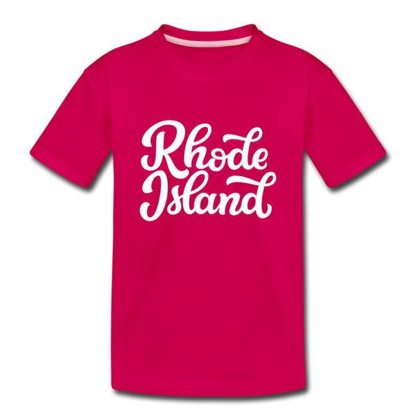 Rhode Island Youth T-Shirt - Hand Lettered Youth Rhode Island Tee - dark pink