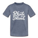 Rhode Island Youth T-Shirt - Hand Lettered Youth Rhode Island Tee - heather blue