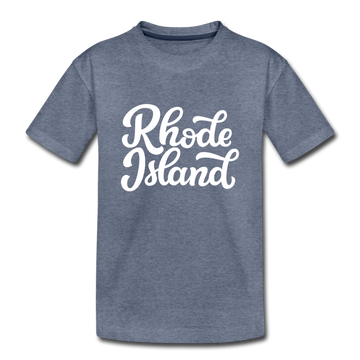 Rhode Island Youth T-Shirt - Hand Lettered Youth Rhode Island Tee - heather blue