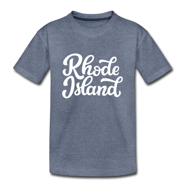 Rhode Island Youth T-Shirt - Hand Lettered Youth Rhode Island Tee - heather blue
