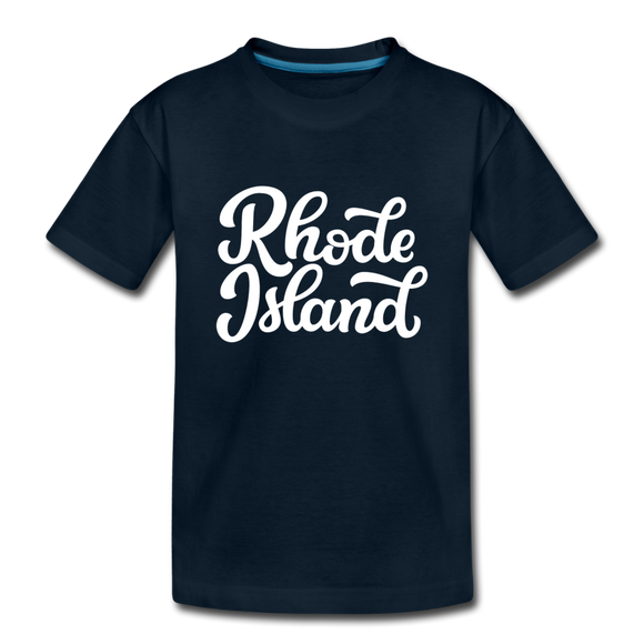 Rhode Island Youth T-Shirt - Hand Lettered Youth Rhode Island Tee - deep navy