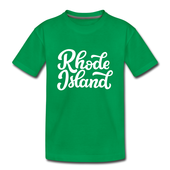 Rhode Island Youth T-Shirt - Hand Lettered Youth Rhode Island Tee - kelly green