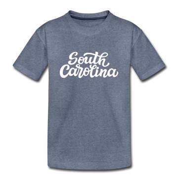 South Carolina Youth T-Shirt - Hand Lettered Youth South Carolina Tee - heather blue