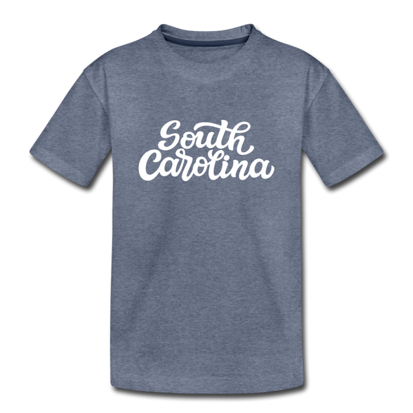 South Carolina Youth T-Shirt - Hand Lettered Youth South Carolina Tee - heather blue