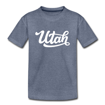 Utah Youth T-Shirt - Hand Lettered Youth Utah Tee - heather blue