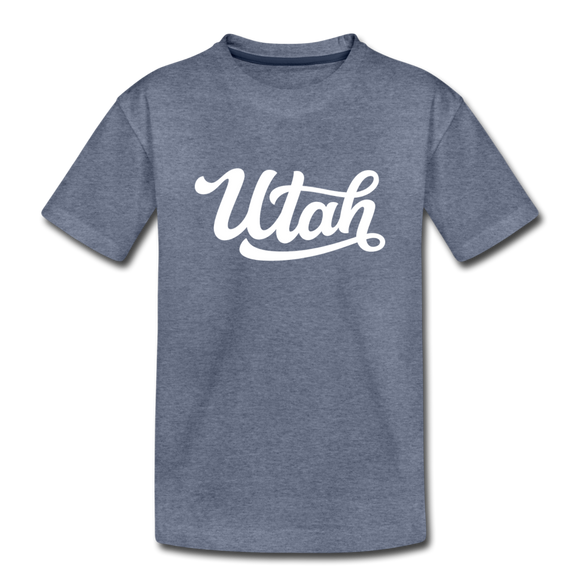 Utah Youth T-Shirt - Hand Lettered Youth Utah Tee - heather blue