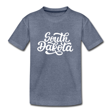 South Dakota Youth T-Shirt - Hand Lettered Youth South Dakota Tee - heather blue