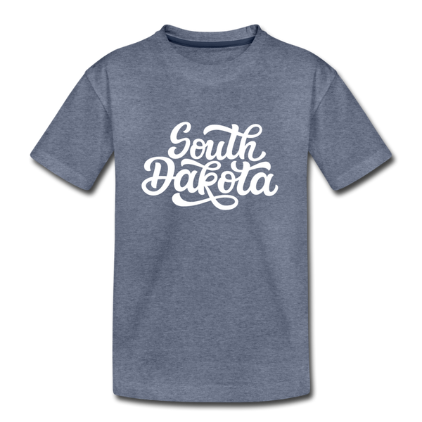 South Dakota Youth T-Shirt - Hand Lettered Youth South Dakota Tee - heather blue