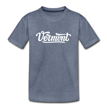 Vermont Youth T-Shirt - Hand Lettered Youth Vermont Tee - heather blue