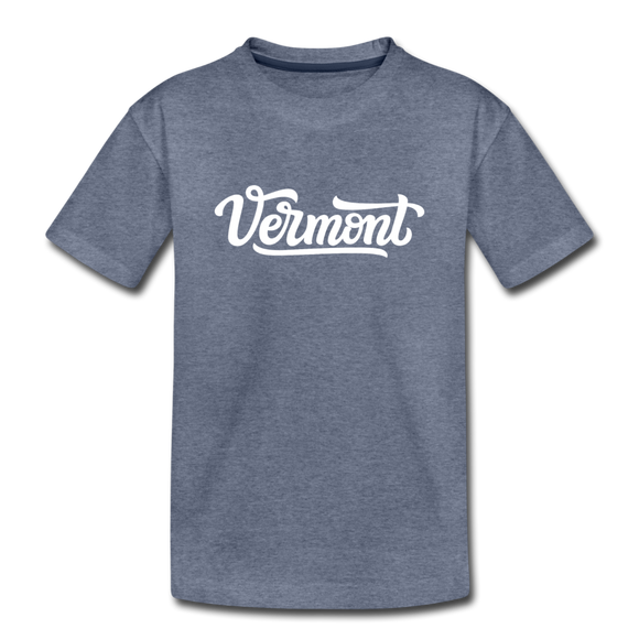 Vermont Youth T-Shirt - Hand Lettered Youth Vermont Tee - heather blue