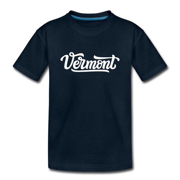 Vermont Youth T-Shirt - Hand Lettered Youth Vermont Tee - deep navy