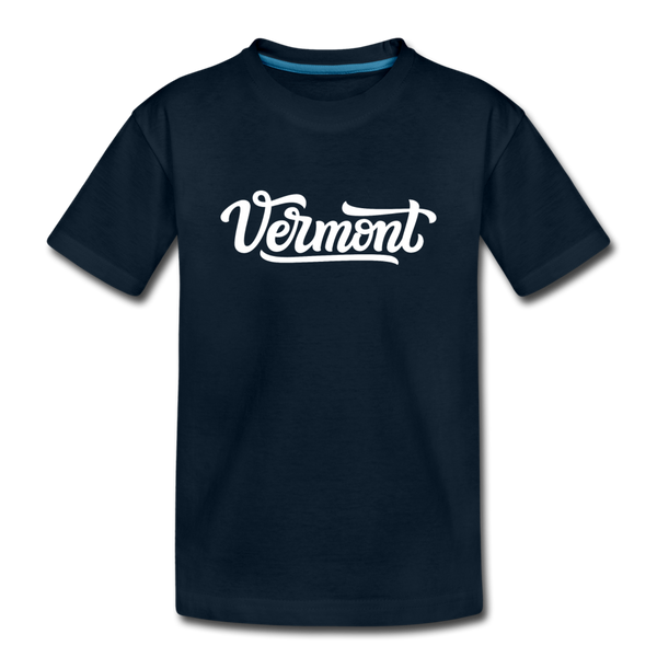Vermont Youth T-Shirt - Hand Lettered Youth Vermont Tee - deep navy