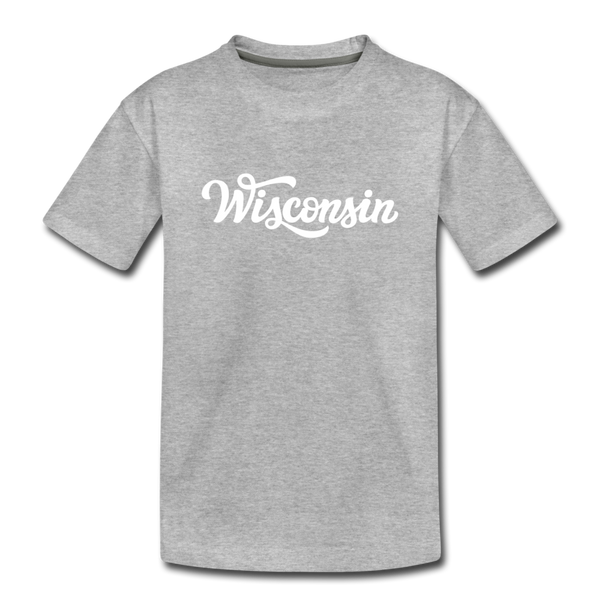 Wisconsin Youth T-Shirt - Hand Lettered Youth Wisconsin Tee - heather gray