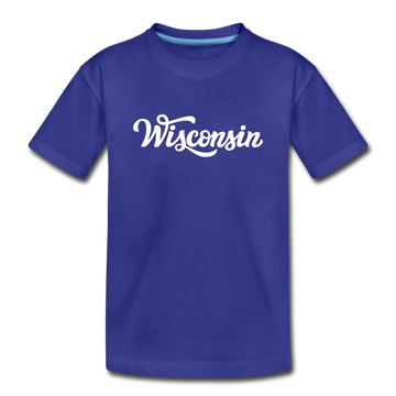 Wisconsin Youth T-Shirt - Hand Lettered Youth Wisconsin Tee - royal blue