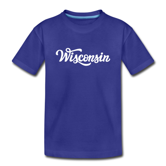 Wisconsin Youth T-Shirt - Hand Lettered Youth Wisconsin Tee - royal blue