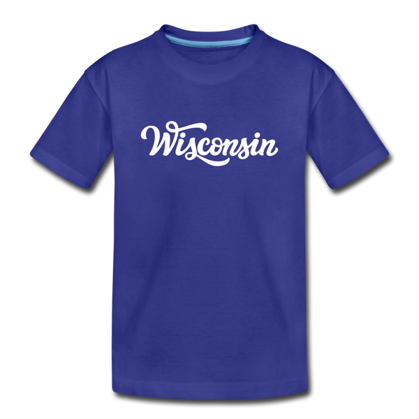 Wisconsin Youth T-Shirt - Hand Lettered Youth Wisconsin Tee - royal blue