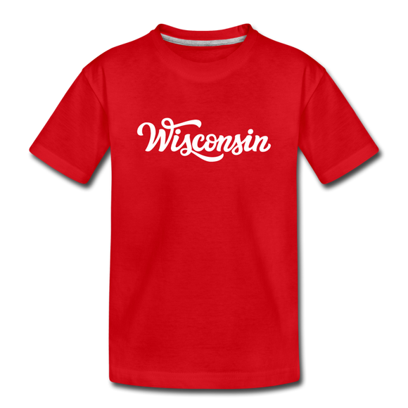 Wisconsin Youth T-Shirt - Hand Lettered Youth Wisconsin Tee - red