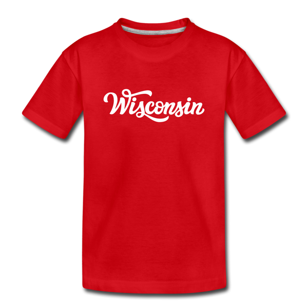 Wisconsin Youth T-Shirt - Hand Lettered Youth Wisconsin Tee - red