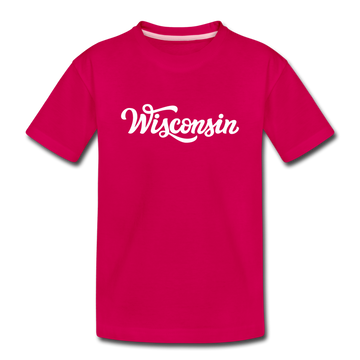 Wisconsin Youth T-Shirt - Hand Lettered Youth Wisconsin Tee - dark pink