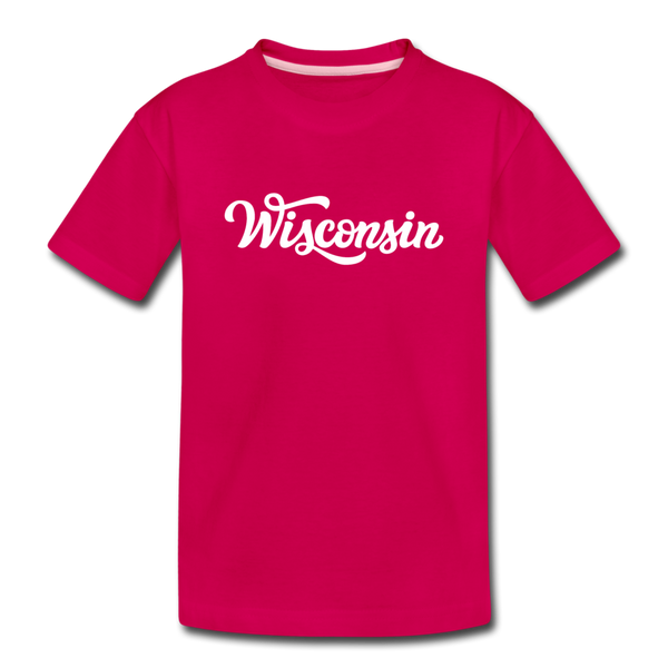 Wisconsin Youth T-Shirt - Hand Lettered Youth Wisconsin Tee - dark pink
