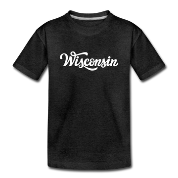Wisconsin Youth T-Shirt - Hand Lettered Youth Wisconsin Tee - charcoal gray